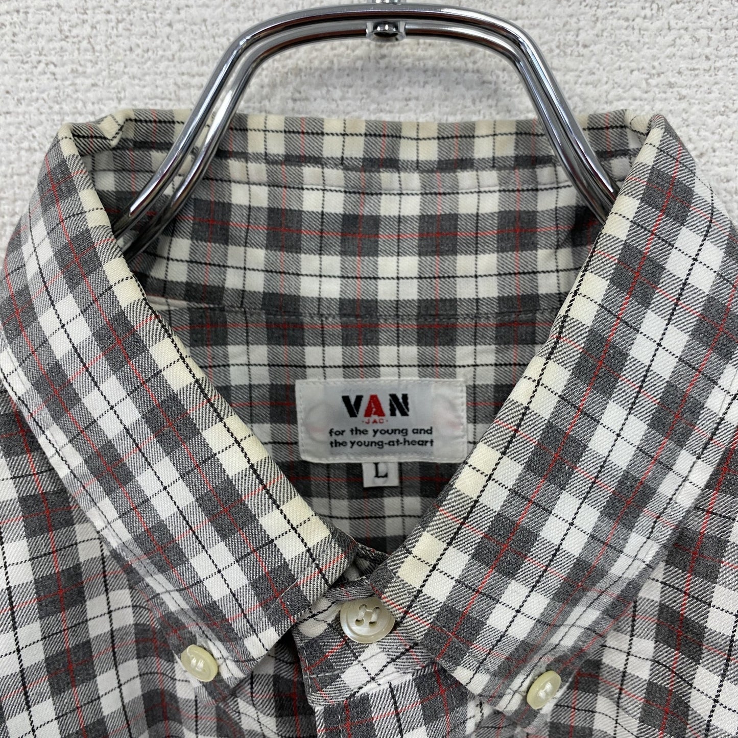 VAN Jacket　ヴァンジャケット　長袖ボタンダウンシャツ　チェック柄　グレー　Lサイズ