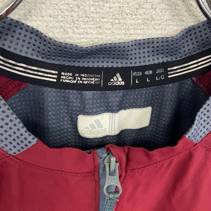 adidas　アディダス　半袖ハーフジップTシャツ　ワンポイント　赤　レッド　バイカラー　Lサイズ