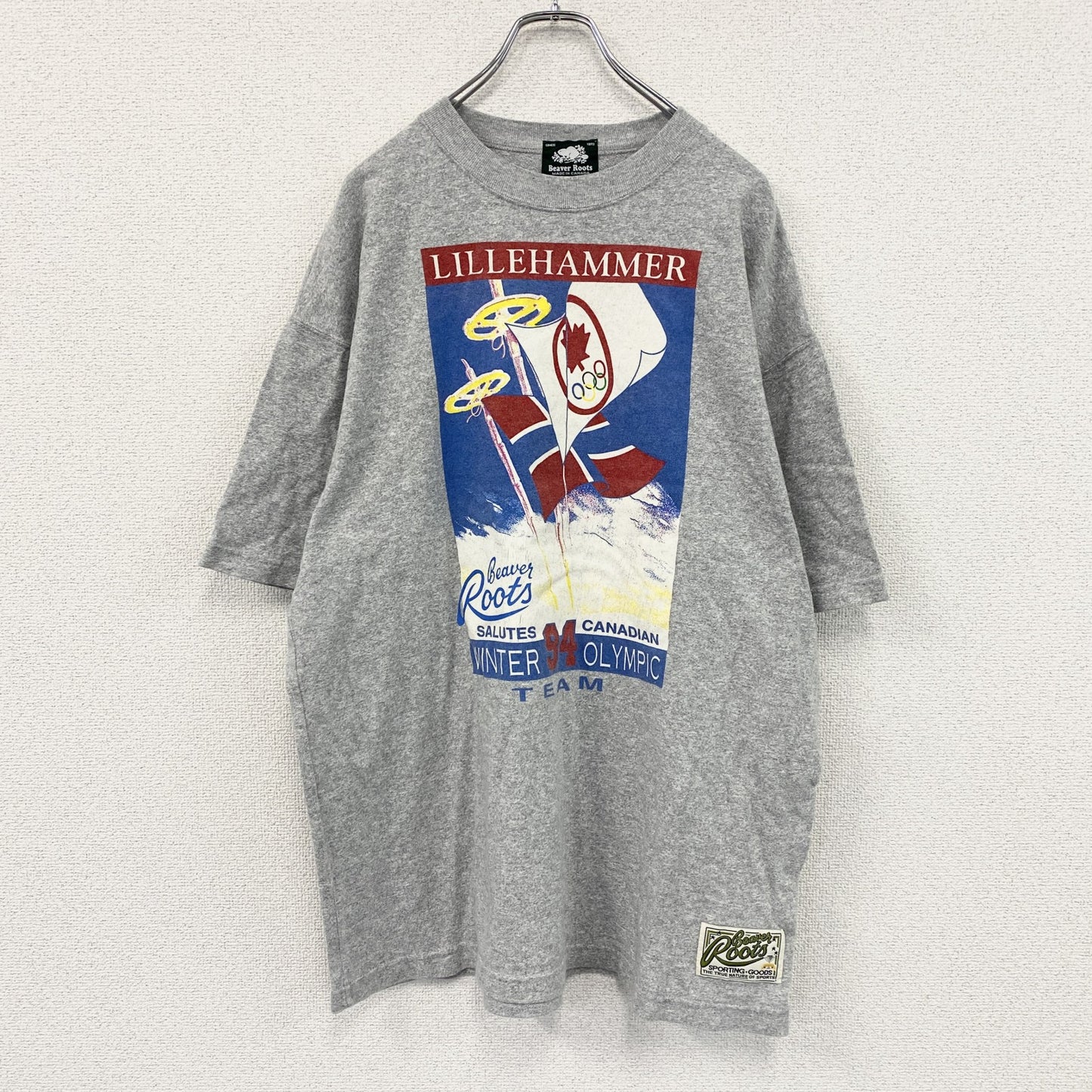 Beaver Roots　ビーバールーツ　リレハンメル冬季オリンピック　半袖プリントTシャツ　シングルステッチ　グレー