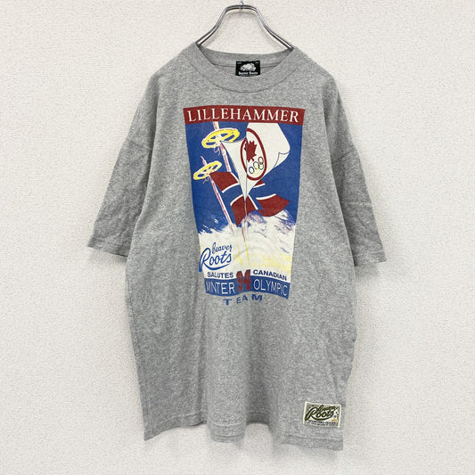 Beaver Roots　ビーバールーツ　リレハンメル冬季オリンピック　半袖プリントTシャツ　シングルステッチ　グレー