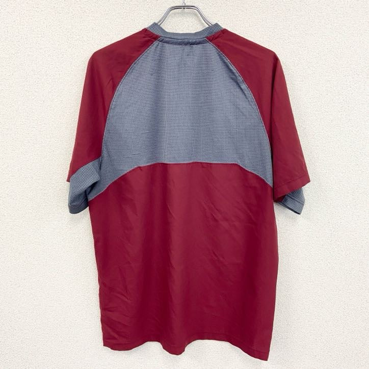 adidas　アディダス　半袖ハーフジップTシャツ　ワンポイント　赤　レッド　バイカラー　Lサイズ