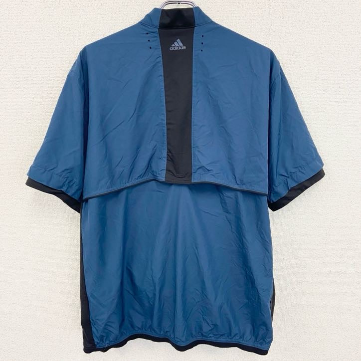 adidas　アディダス　半袖プルオーバージャケット　ハーフジップ　ワンポイント　青　ブルー　XLサイズ