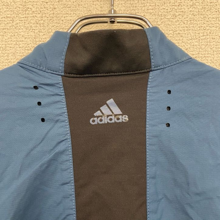 adidas　アディダス　半袖プルオーバージャケット　ハーフジップ　ワンポイント　青　ブルー　XLサイズ