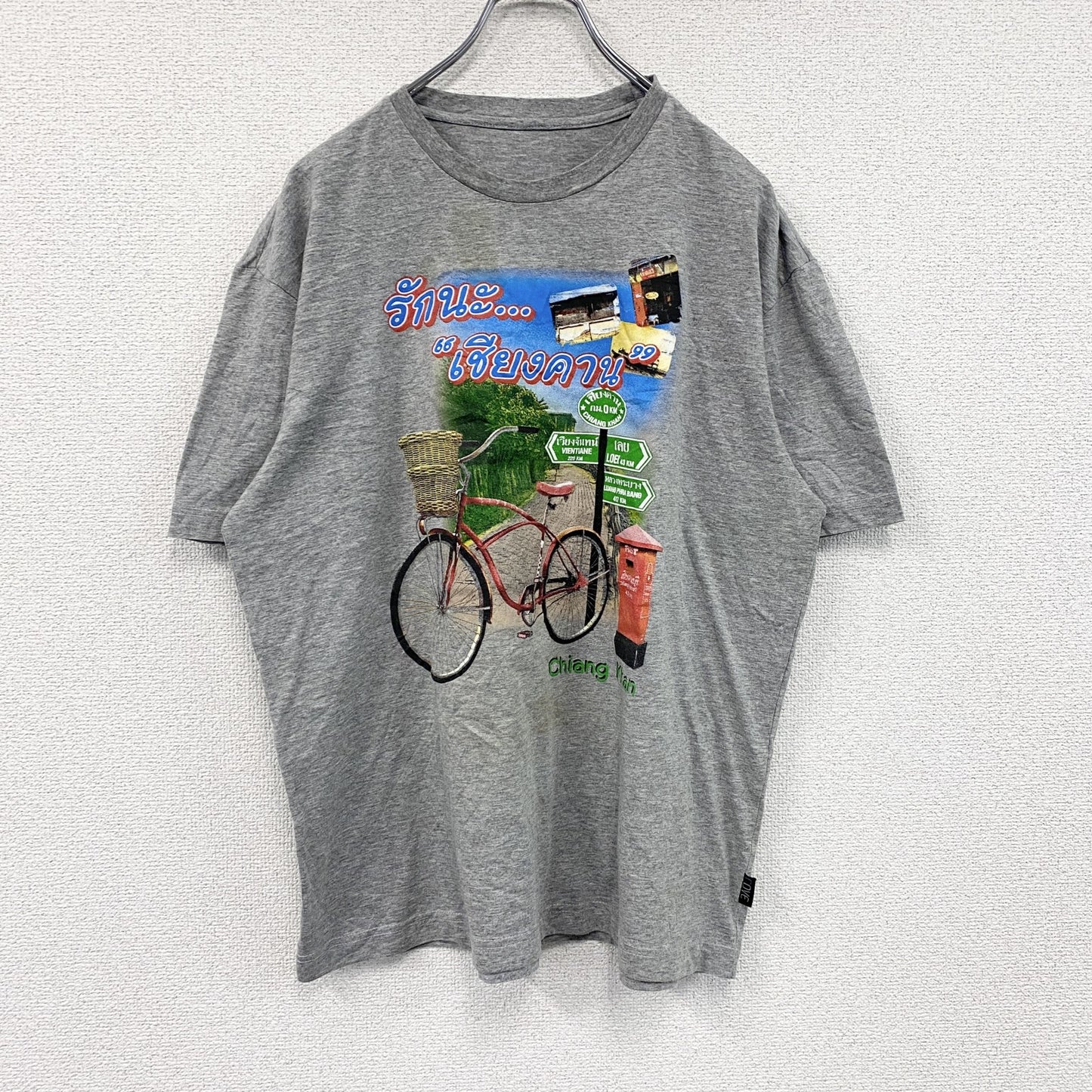 COVE　半袖プリントTシャツ　シャム文字　タイ　タイ文字　灰色　グレー