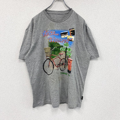 COVE　半袖プリントTシャツ　シャム文字　タイ　タイ文字　灰色　グレー