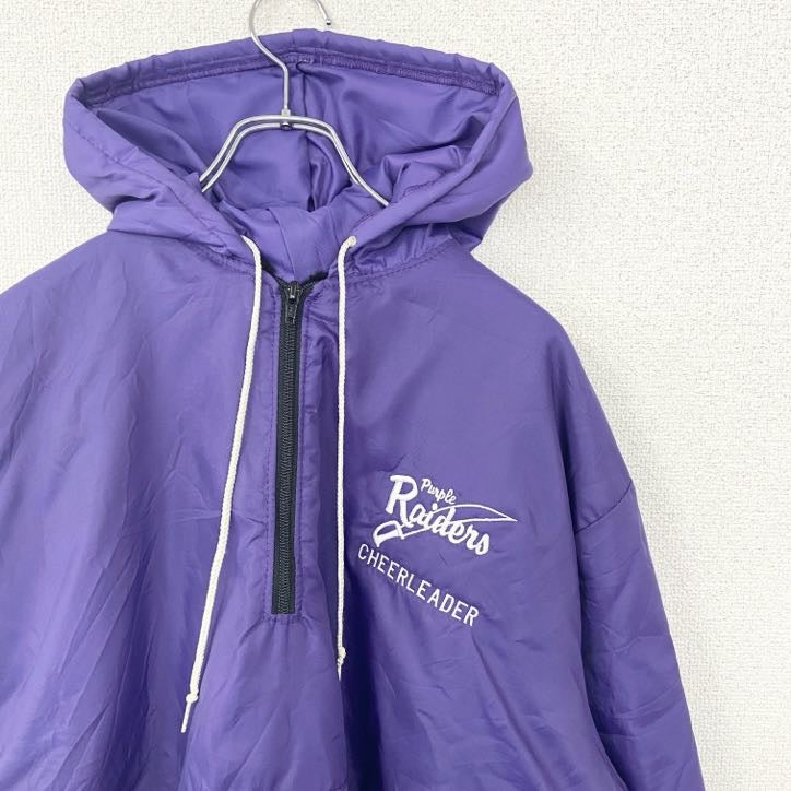 古着 used SPORTS WEAR　長袖アノラックパーカー　ハーフジッププルオーバー　ロゴ刺繍　紫　裏起毛　XLサイズ