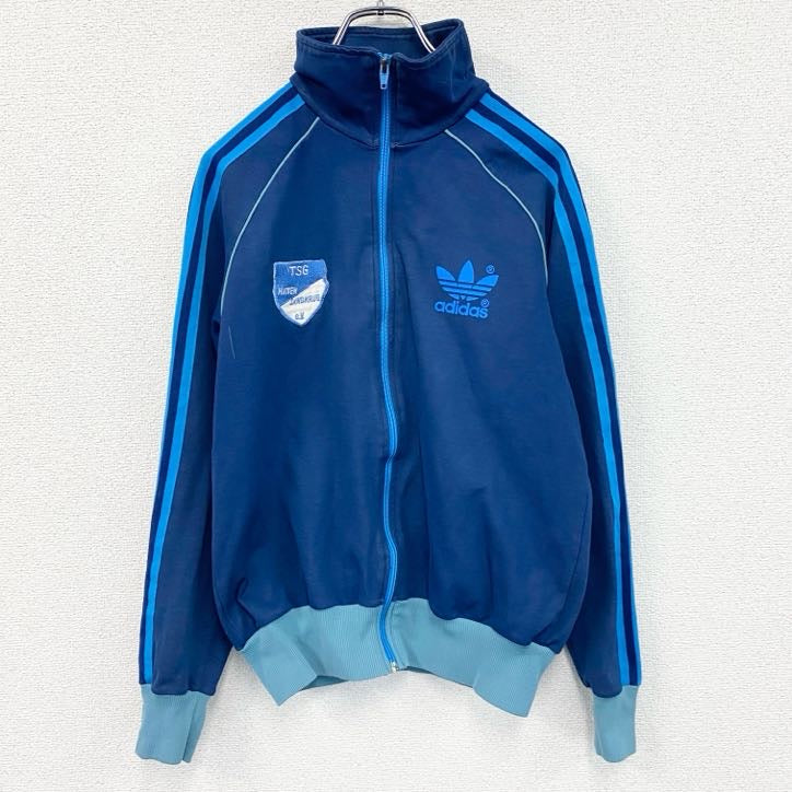80s　adidas　アディダス　トラックジャケット/ジャージ　ヴィンテージ　刺繍ロゴ　紺　ネイビー　Mサイズ
