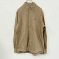 90s　RALPH LAUREN　ラルフローレン　長袖ボタンダウンシャツ　ヘリンボーン　茶色　ブラウン　Lサイズ