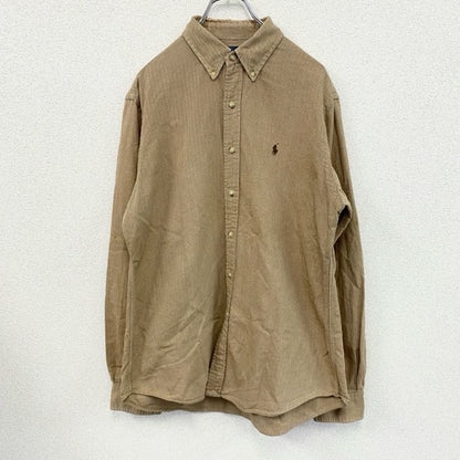 90s　RALPH LAUREN　ラルフローレン　長袖ボタンダウンシャツ　ヘリンボーン　茶色　ブラウン　Lサイズ