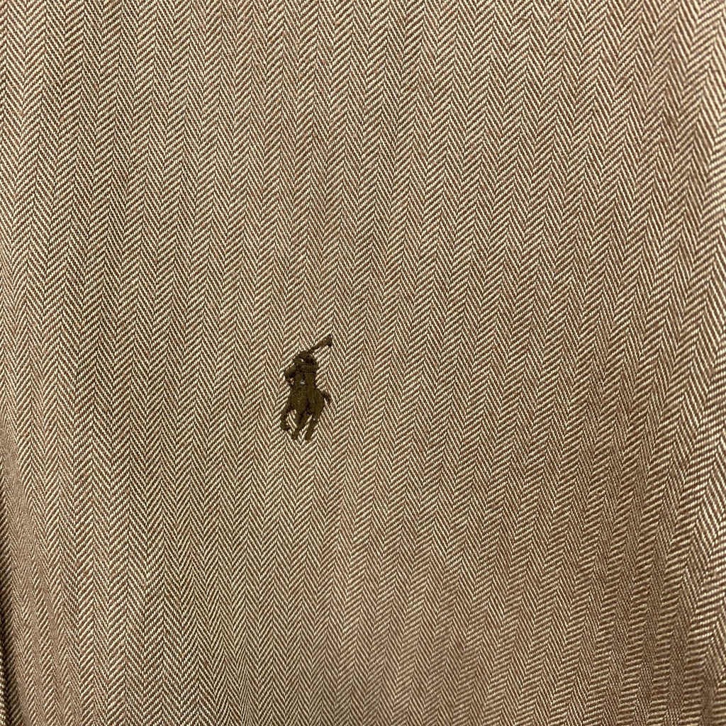 90s　RALPH LAUREN　ラルフローレン　長袖ボタンダウンシャツ　ヘリンボーン　茶色　ブラウン　Lサイズ