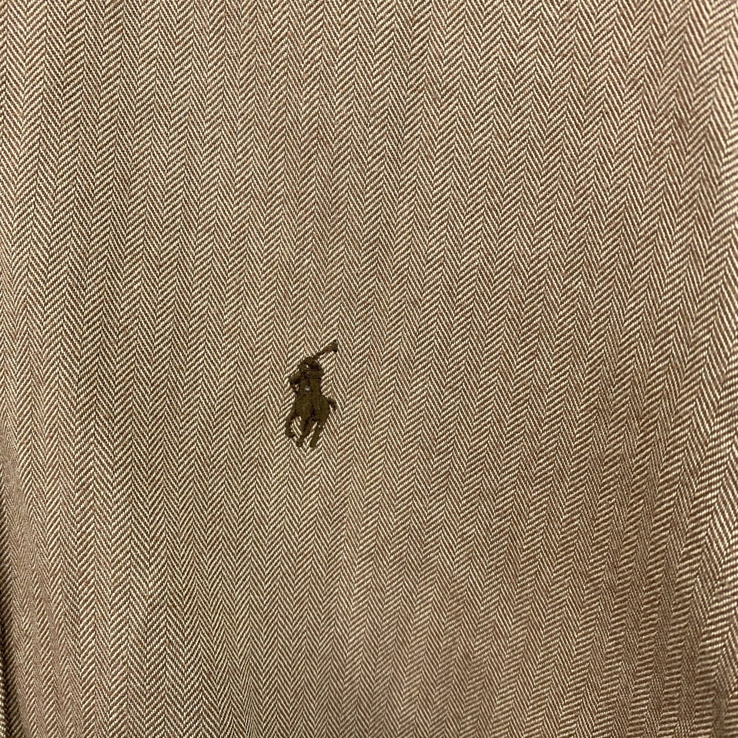 90s　RALPH LAUREN　ラルフローレン　長袖ボタンダウンシャツ　ヘリンボーン　茶色　ブラウン　Lサイズ