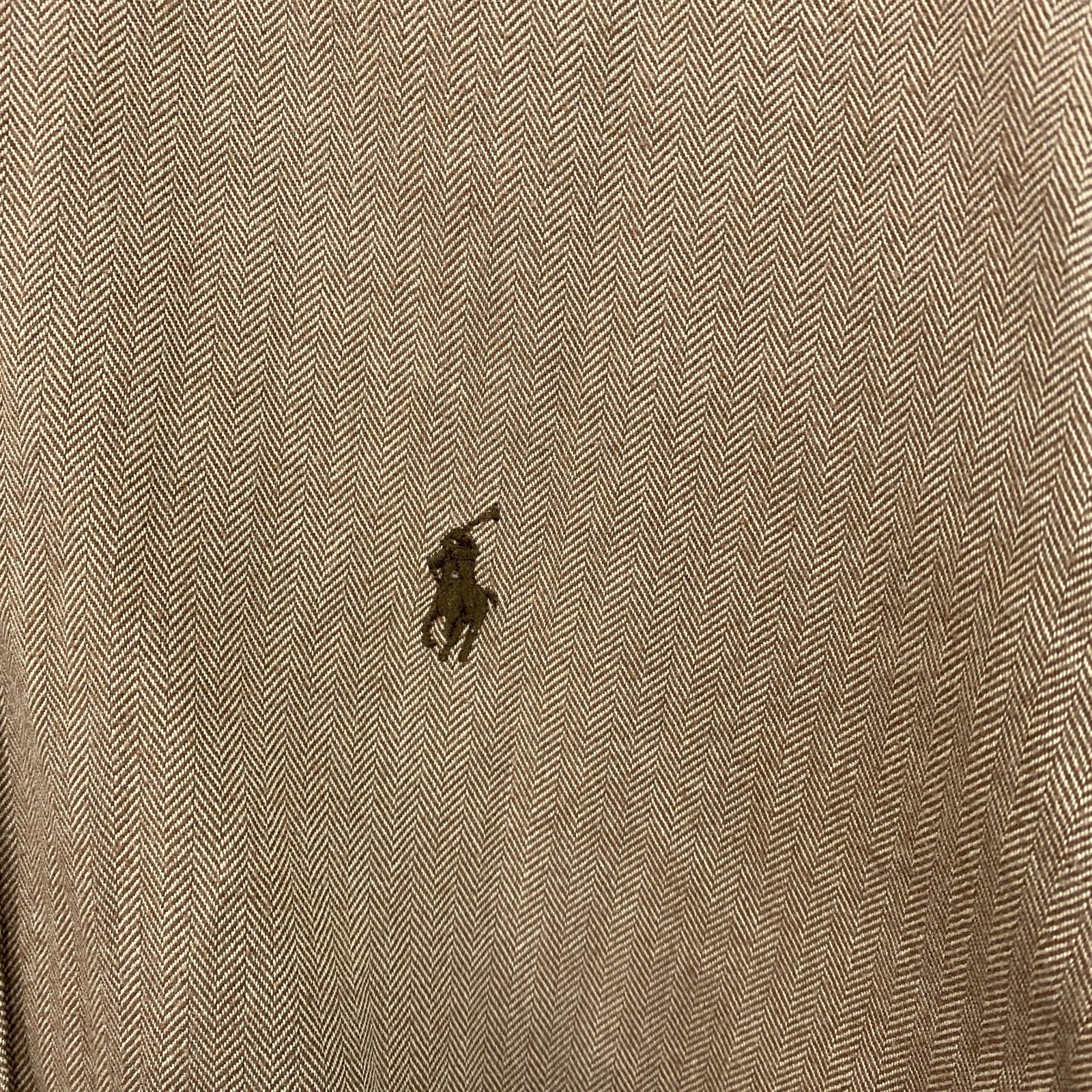 90s　RALPH LAUREN　ラルフローレン　長袖ボタンダウンシャツ　ヘリンボーン　茶色　ブラウン　Lサイズ