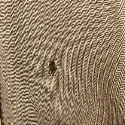 90s　RALPH LAUREN　ラルフローレン　長袖ボタンダウンシャツ　ヘリンボーン　茶色　ブラウン　Lサイズ