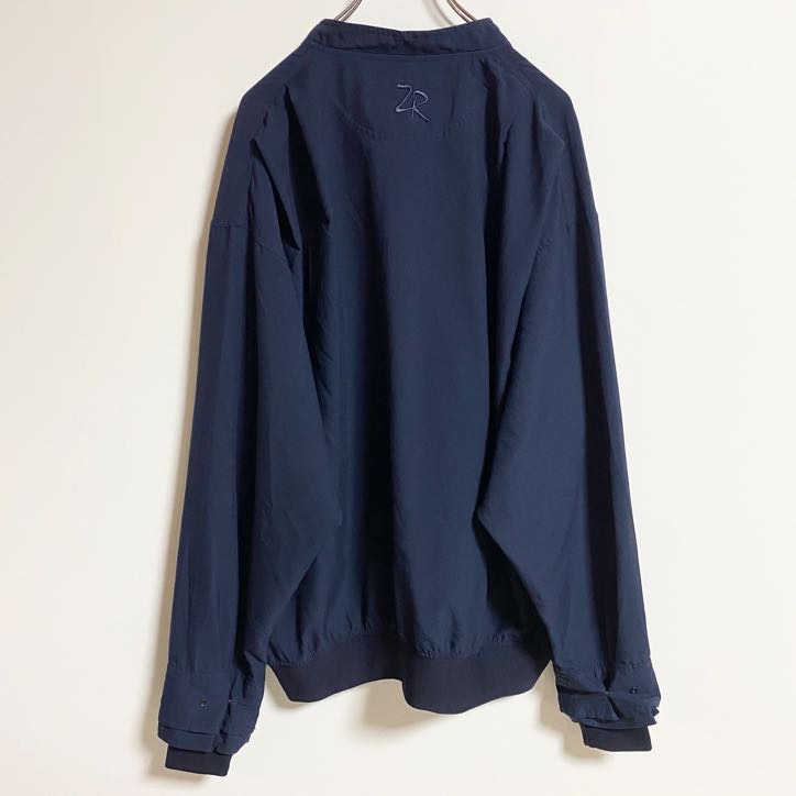 古着 used　ZERO　長袖ナイロンプルオーバー　ハーフボタン　ワンポイント刺繍　ゴルフ　ネイビー　秋冬服　Lサイズ