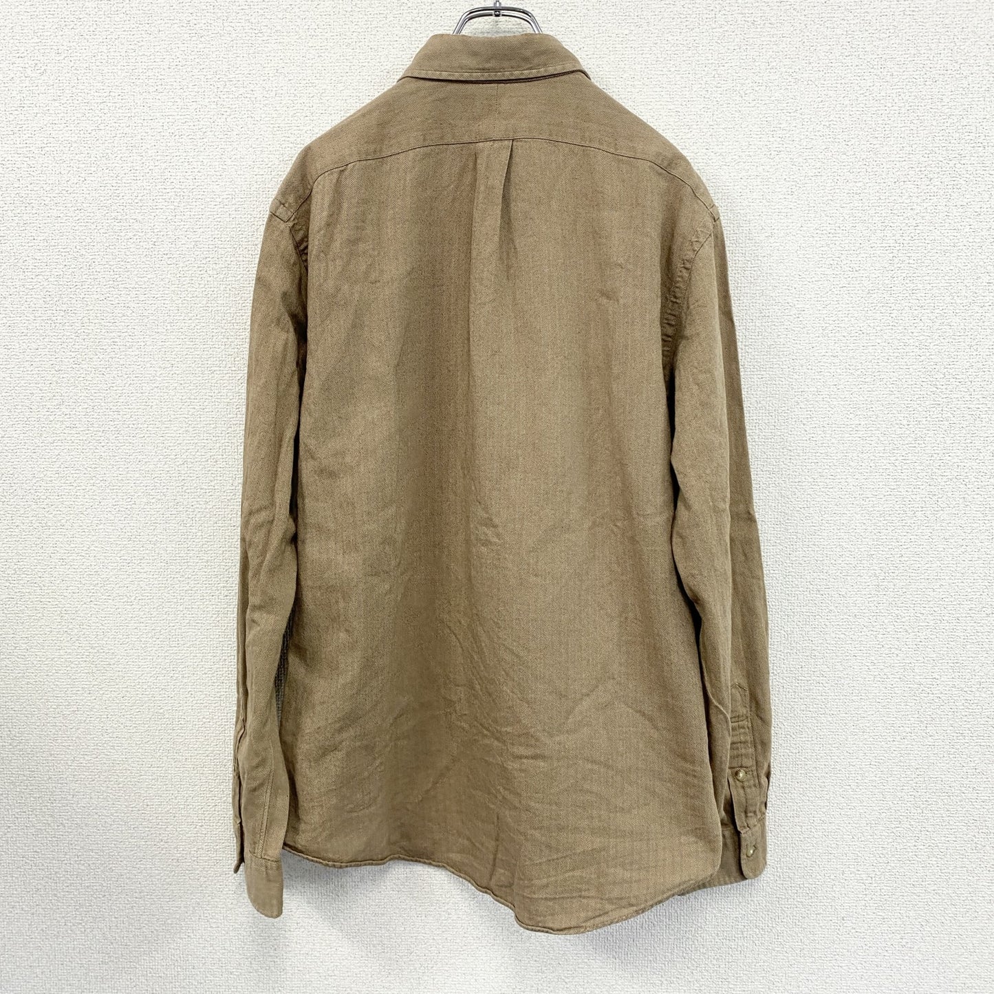 90s　RALPH LAUREN　ラルフローレン　長袖ボタンダウンシャツ　ヘリンボーン　茶色　ブラウン　Lサイズ