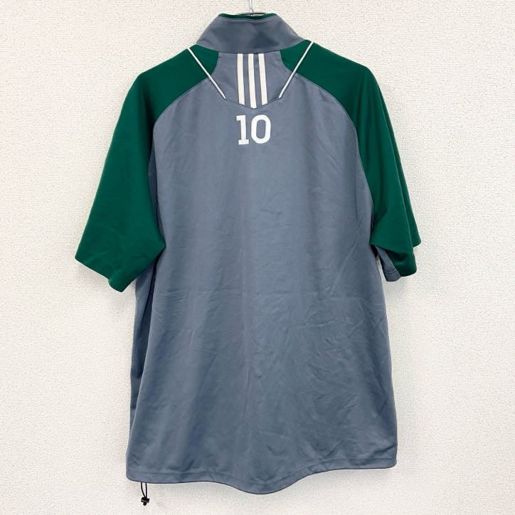 adidas　アディダス　半袖プルオーバージャケット　ハーフジップ　ワンポイント　灰　グレー　XLサイズ
