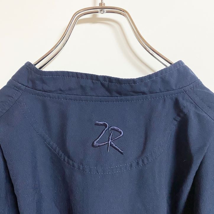 古着 used　ZERO　長袖ナイロンプルオーバー　ハーフボタン　ワンポイント刺繍　ゴルフ　ネイビー　秋冬服　Lサイズ