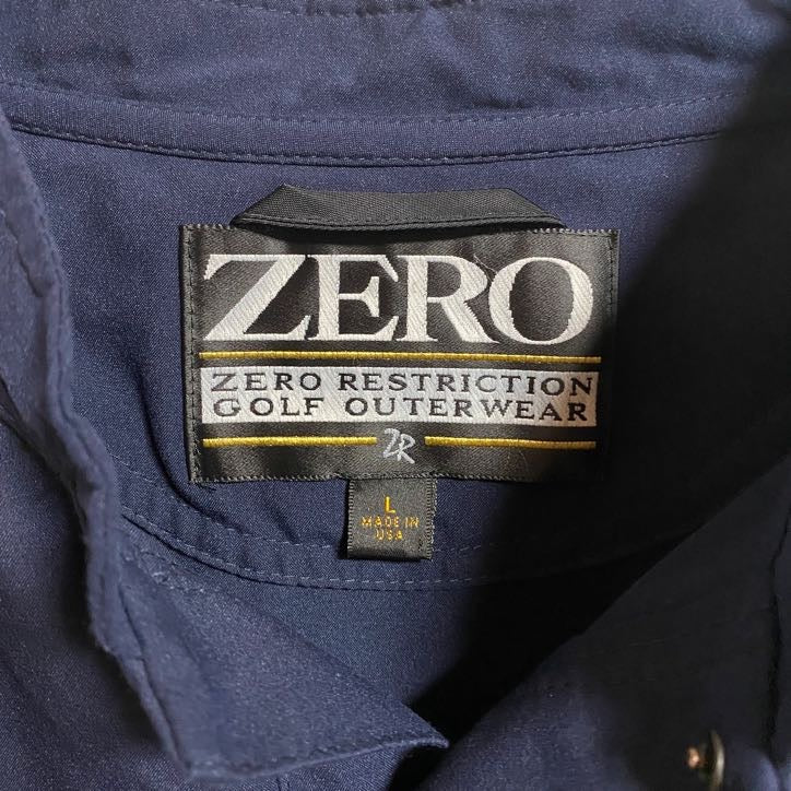 古着 used　ZERO　長袖ナイロンプルオーバー　ハーフボタン　ワンポイント刺繍　ゴルフ　ネイビー　秋冬服　Lサイズ