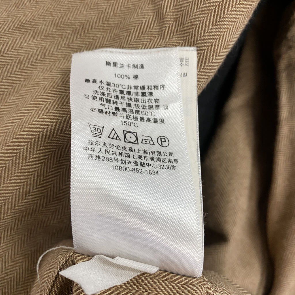 90s　RALPH LAUREN　ラルフローレン　長袖ボタンダウンシャツ　ヘリンボーン　茶色　ブラウン　Lサイズ