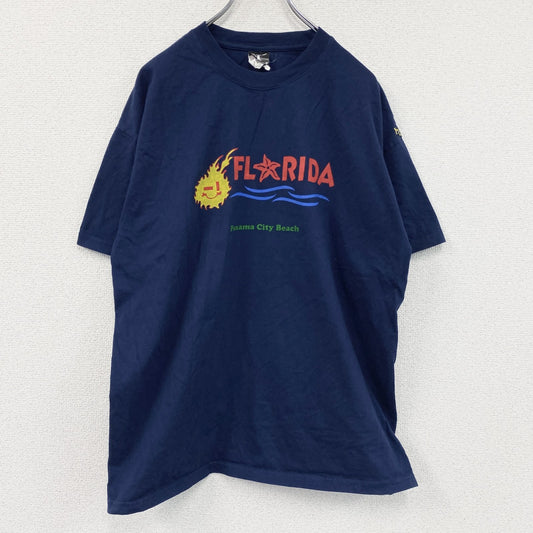 Hanes　ヘインズ　半袖プリントTシャツ　紺　ネイビー　XLサイズ