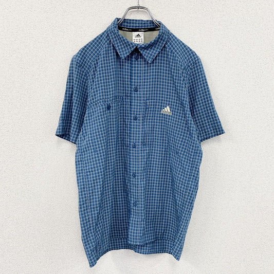 adidas　アディダス　CLIMALITE　半袖シャツ　チェック柄　青　ブルー　Mサイズ