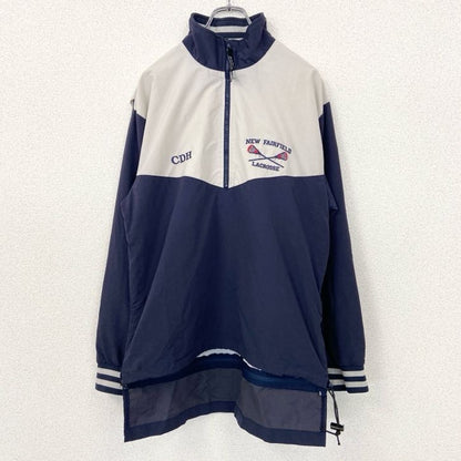 古着 used　GAME SPORT SWEAR　長袖ハーフジップナイロンプルオーバー　バイカラー　刺　ネイビー　白　XSサイズ