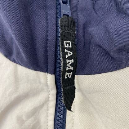 古着 used　GAME SPORT SWEAR　長袖ハーフジップナイロンプルオーバー　バイカラー　刺　ネイビー　白　XSサイズ