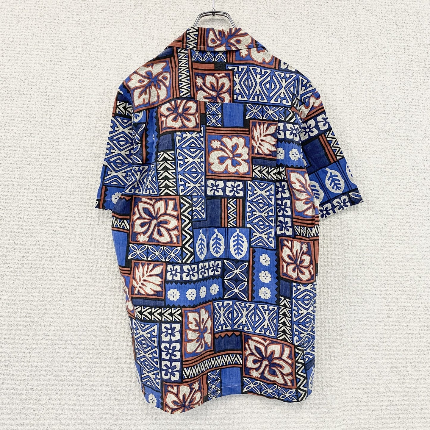 Kalani Designs　半袖開襟シャツ　アロハシャツ　総柄　青　ブルー　Mサイズ