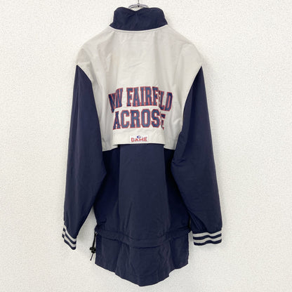 古着 used　GAME SPORT SWEAR　長袖ハーフジップナイロンプルオーバー　バイカラー　刺　ネイビー　白　XSサイズ