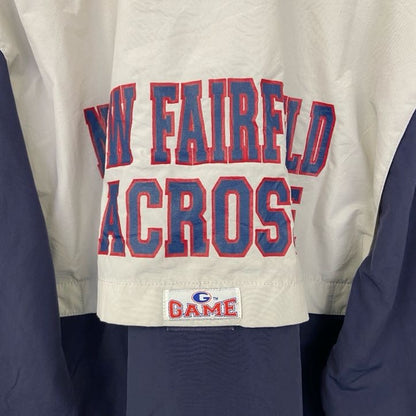 古着 used　GAME SPORT SWEAR　長袖ハーフジップナイロンプルオーバー　バイカラー　刺　ネイビー　白　XSサイズ