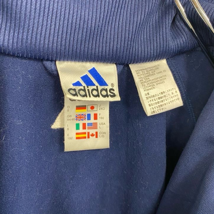 90s　adidas　アディダス　トラックジャケット/ジャージ　ヴィンテージ　刺繍ロゴ　紺　ネイビー　2XLサイズ