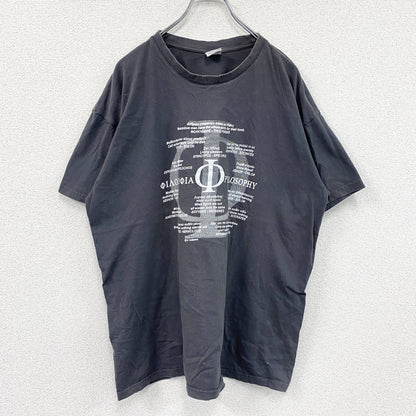 B&C　半袖プリントTシャツ　フェード　英字プリント　ビッグデザイン　クルーネック　黒　ブラック　2XLサイズ