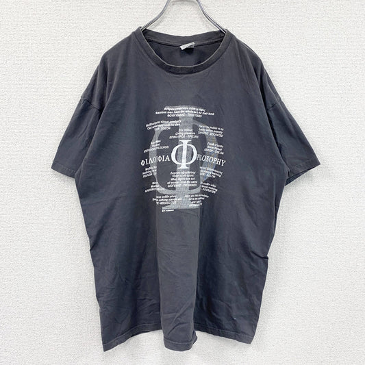 B&C　半袖プリントTシャツ　フェード　英字プリント　ビッグデザイン　クルーネック　黒　ブラック　2XLサイズ