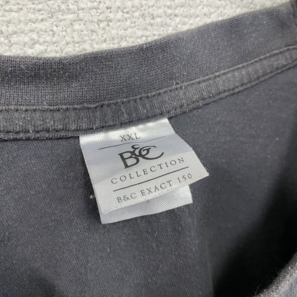 B&C　半袖プリントTシャツ　フェード　英字プリント　ビッグデザイン　クルーネック　黒　ブラック　2XLサイズ