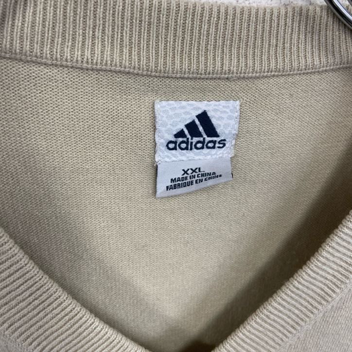 00s　adidas　アディダス　カシミヤ混シルクニットベスト　ヴィンテージ　ライトベージュ　2XLサイズ