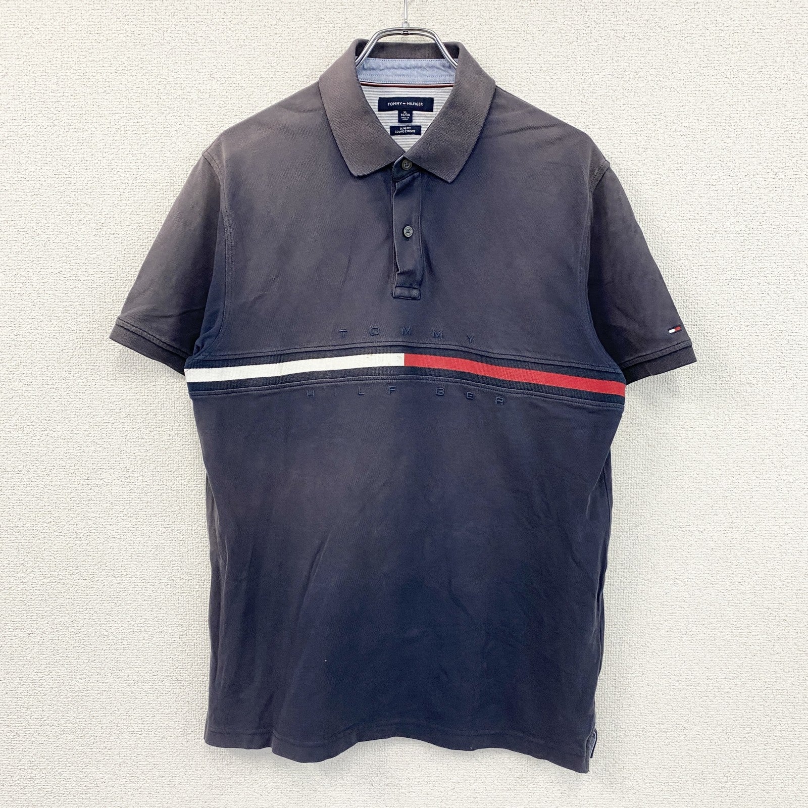 TOMMY HILFIGER　トミーヒルフィガー　半袖ポロシャツ　フェード　紺　ネイビー　XLサイズ