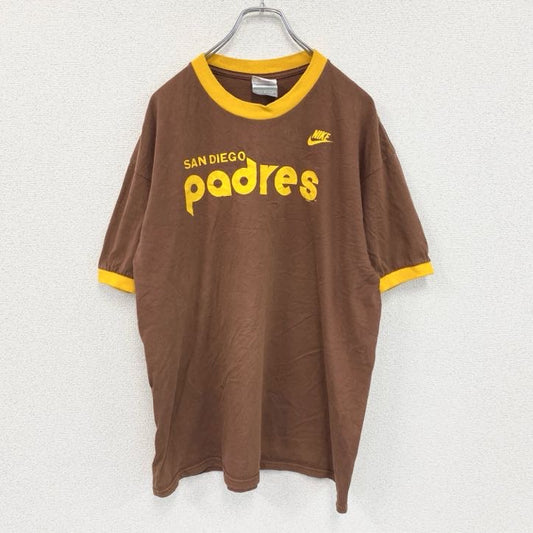 90s　NIKE　ナイキ　パドレス　半袖プリントリンガーTシャツ　ヴィンテージ　茶　ブラウン　Lサイズ