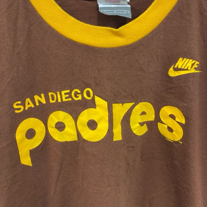 90s　NIKE　ナイキ　パドレス　半袖プリントリンガーTシャツ　ヴィンテージ　茶　ブラウン　Lサイズ