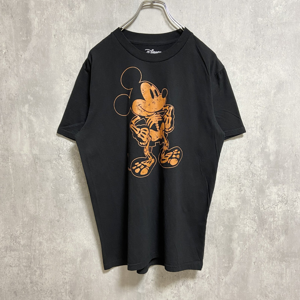 古着 used　Disney　ディズニー　Mickey mouse　ミッキーマウス　半袖プリントTシャツ　黒　ブラック　骨