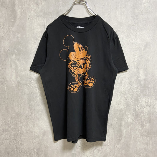古着 used　Disney　ディズニー　Mickey mouse　ミッキーマウス　半袖プリントTシャツ　黒　ブラック　骨