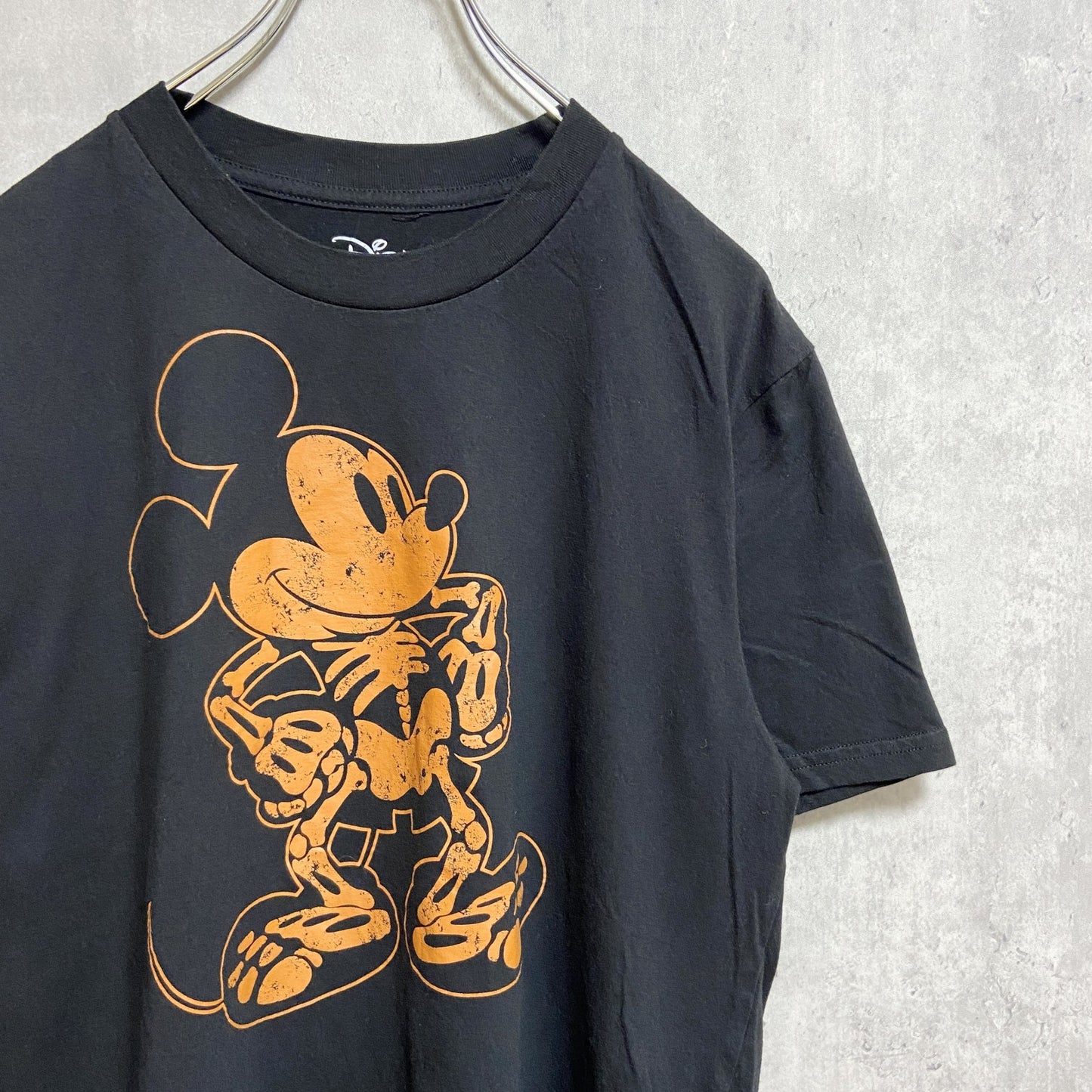 古着 used　Disney　ディズニー　Mickey mouse　ミッキーマウス　半袖プリントTシャツ　黒　ブラック　骨