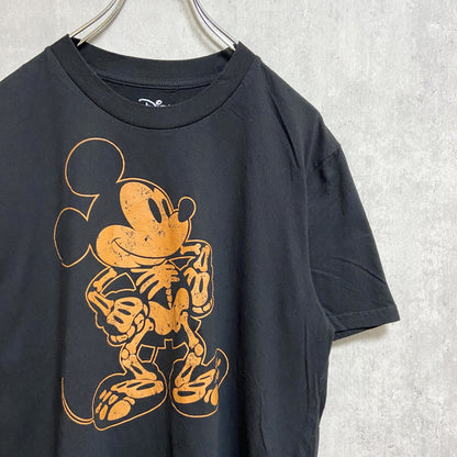 古着 used　Disney　ディズニー　Mickey mouse　ミッキーマウス　半袖プリントTシャツ　黒　ブラック　骨