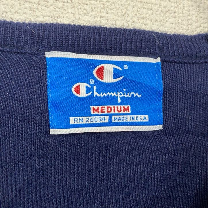 90s　champion　チャンピオン　ニットセーター　刺繍ロゴ　ワンポイント　ヴィンテージ　紺　ネイビー　Mサイズ