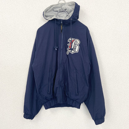 古着 used　GAME SPORTSWEAR　長袖フルジップナイロンジャケット　フーディー　ブルゾン　ネイビー　刺繡　Sサイズ