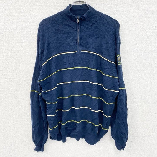 FILA　フィラ　ハーフジップコットンニットセーター　ボーダー柄　紺　ネイビー　Lサイズ