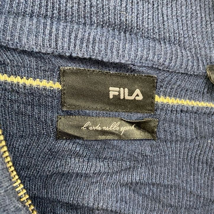 FILA　フィラ　ハーフジップコットンニットセーター　ボーダー柄　紺　ネイビー　Lサイズ