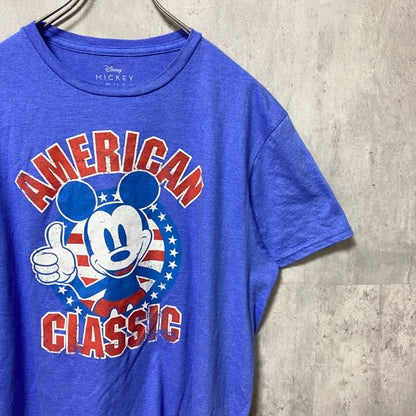 古着 used　Disney　ディズニー　半袖プリントTシャツ　青　Mickey　ミッキーマウス　アメリカンクラシック