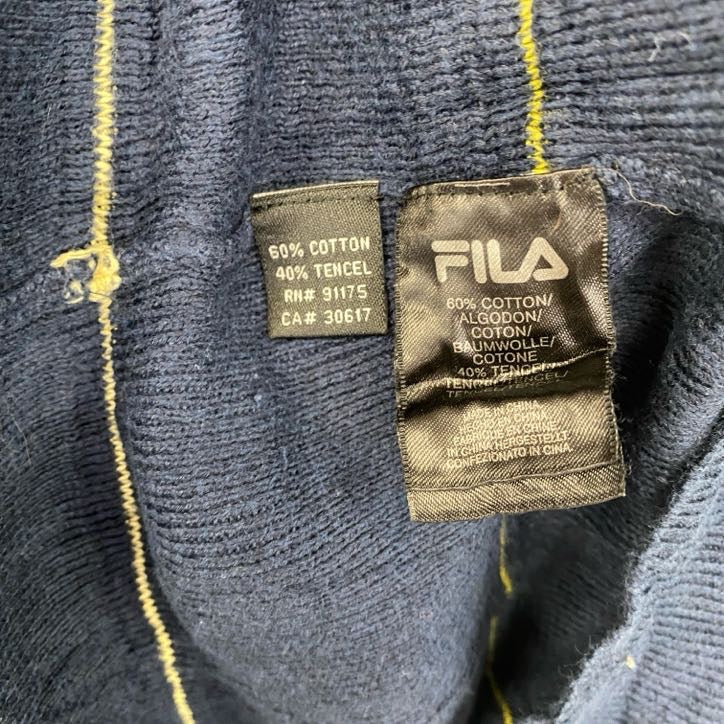 FILA　フィラ　ハーフジップコットンニットセーター　ボーダー柄　紺　ネイビー　Lサイズ