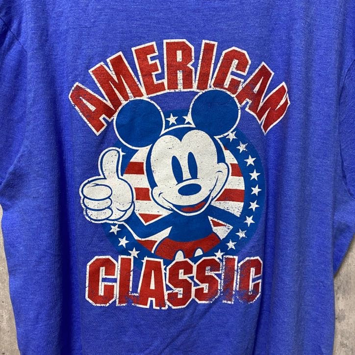 古着 used　Disney　ディズニー　半袖プリントTシャツ　青　Mickey　ミッキーマウス　アメリカンクラシック