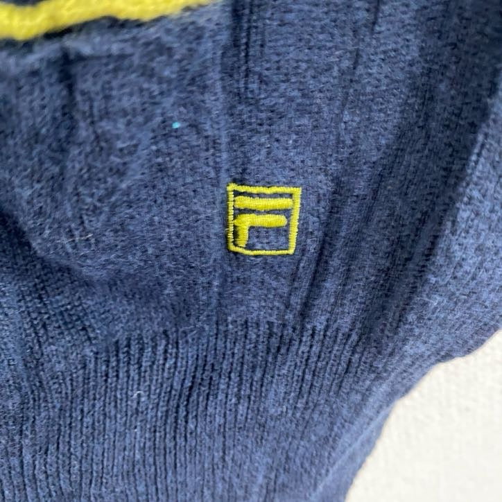 FILA　フィラ　ハーフジップコットンニットセーター　ボーダー柄　紺　ネイビー　Lサイズ